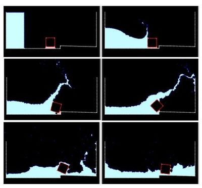 Dragging of a cubic object by a water stream.