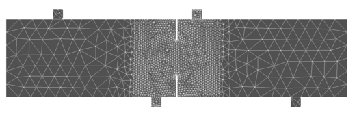 Initial FE mesh used in the calculation (2912 3-noded triangles elements and 1573 nodes)