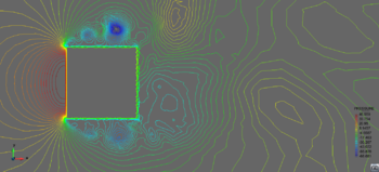 Comparison of pressure distribution with slip condition (a) and no-slip condition (b) at the cube (z = 3 m)