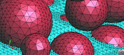 Results for the validation example VE-E1. (a) View of the inner part of the final tetrahedra mesh. (b) and (c) Details of the inner part of the final tetrahedra mesh together with the triangle mesh used as the input boundaries.