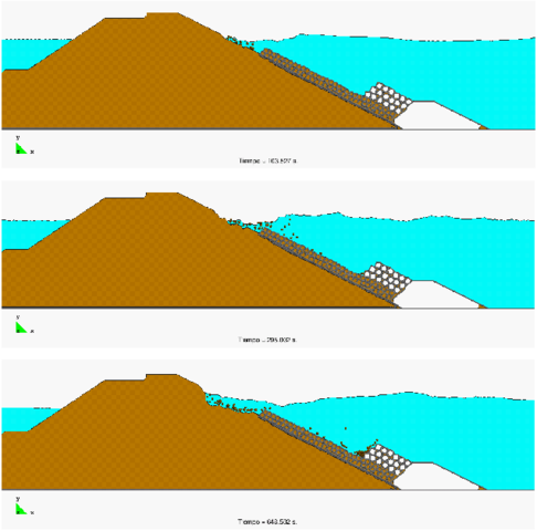 Erosion of an unprotected shoulder of a breakwater  due to sea waves
