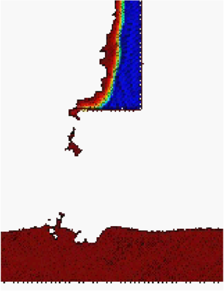 (b) Detail of the flow of the melt as it drips into the pan at t=550 and 1000s