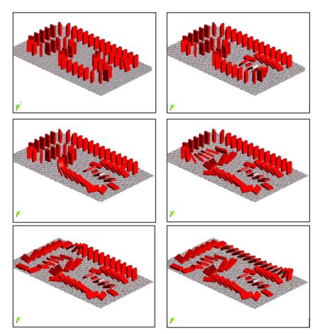Failure of a domino set. The distance between the domino chips   shows the contact element layer