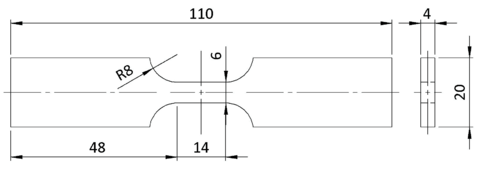 Dimensions, in millimeters, of the SP specimen