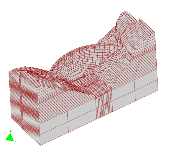 Malla de la presa anterior generada como malla     estructurada de elementos hexaédricos.
