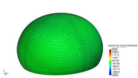 Inflation of the membrane inside the environmental fluid - The figures show a snap-shot at t = 7.5s during the inflation phase