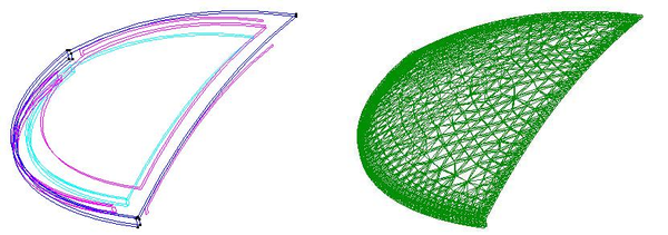 Geometría y mallado del conjunto cúpula-anillo.