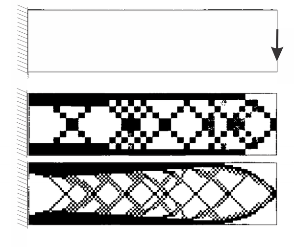Checkerboard phenomena in topology optimization problems (figure extracted from [1])