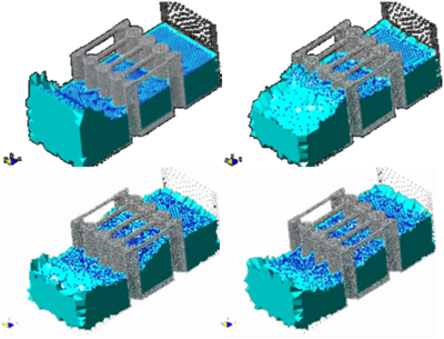 Interaction of a wave with a vertical pier formed by   reinforced concrete cylinders.