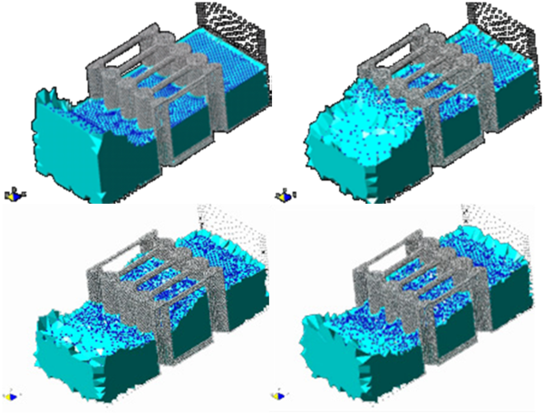 Interaction of a wave with a vertical pier formed by   reinforced concrete cylinders.