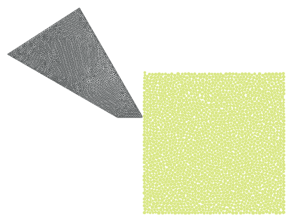 Rock cutting problem. 2100 discrete elements are used to model the rock whereas 6800 linear triangles are used to discretize the tool.