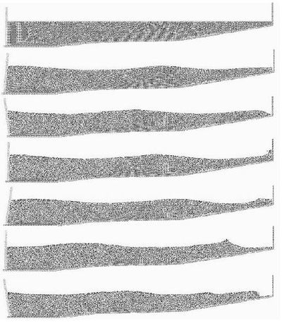 Propagation of a wave generated in a test canal impacting with a   vertical wall.