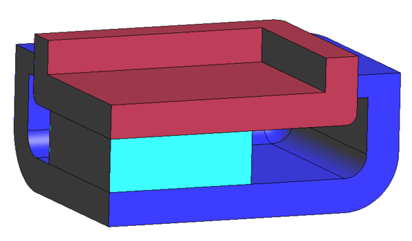 TV screen forming set-up (one quarter): mold, gob and plunger