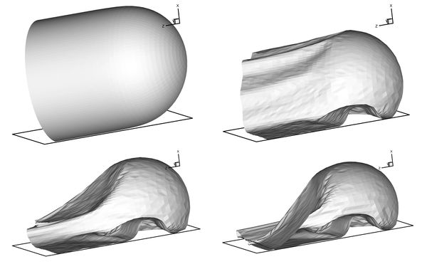 Inflation and deflation of a closed  tube. L=5, D=1, h=5×10⁻³.