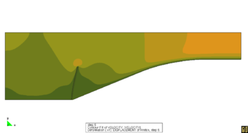 Analysis of a restrictor flap. Contours of velocity.  Symmetry boundary     condition is used on the top boundaryt =     5s