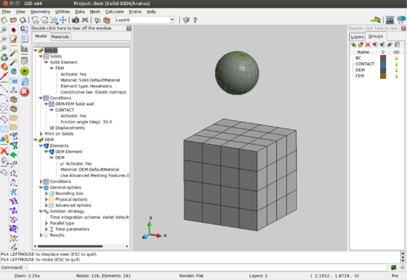 Overview of the coupled DE-FE user interface of DEMpack