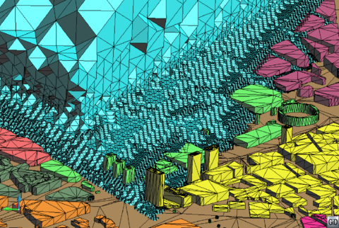 Final mesh for the Barcelona city model. Zoom view of the inner part of the mesh together with the input boundaries.