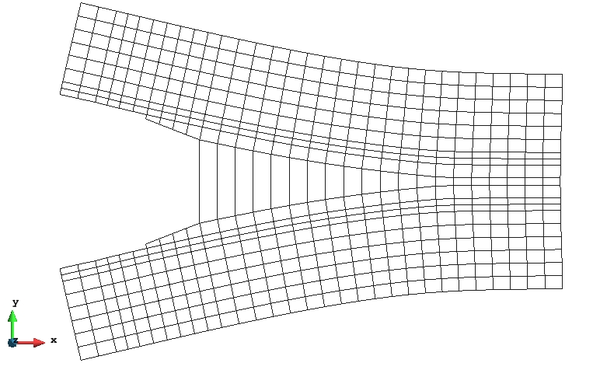 Deformed mesh (×500). (Gid pre-post processor[6]).