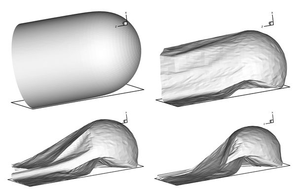Inflation and deflation of a closed  tube. L=6, D=1, h=3×10⁻³.