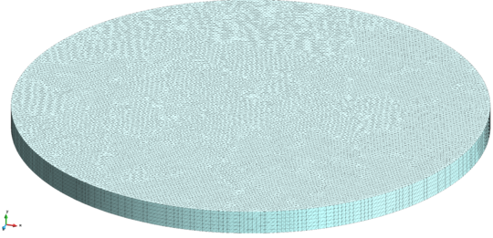 Uniformly loaded circular plate. Initial geometry and 3D FEM used.