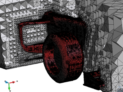 Different views of the final tetrahedral mesh for the racing car model.