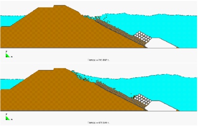 Erosion of an unprotected shoulder of a breakwater  due to sea waves