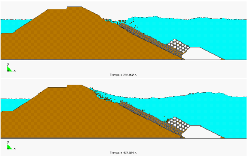 Erosion of an unprotected shoulder of a breakwater  due to sea waves