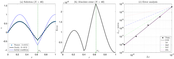 Numerical results at final time simulation T=0.5 and x_α=0.63 of Example 6.