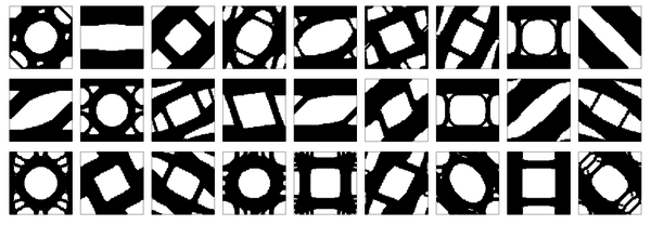 Typical micro-structure topology outputs of the Computational Vademecum