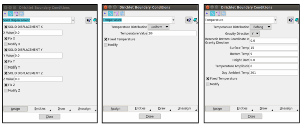 Interface menu for applying displacements and temperatures.