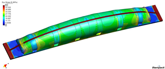 Tensiones en la viga debido a la carga del vehículo de diseño MLC 30 (vista inferior)