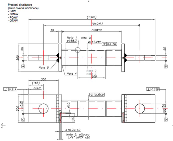 Specimen drawing for X52 full scale testing