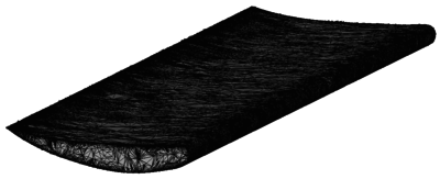 Result of the distance function applied to a fine wing structure mesh - For the representation five refinement steps were applied.