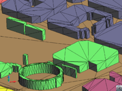 Zoom view of some part of the Barcelona city model in order to appreciate the level of detail of the buildings description. In the first figure it can be appreciated that the building models are opened in their lower part.