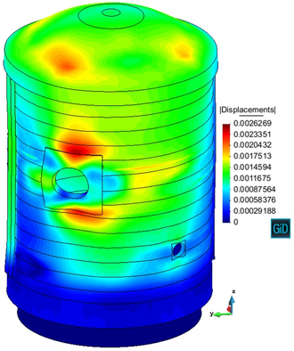 Maximum pressure at the VD2 test. Displacements [ m ]