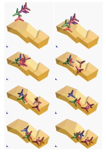 Motion of five tetrapods on an inclined plane