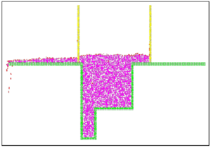 a) Filling of a 2D mould with a powder material using the PFEM