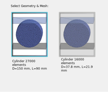 Geometry and mesh selection available for the Brazilian Tensile Strength test