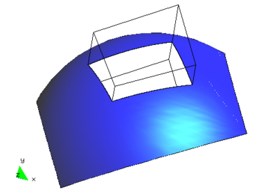 En este caso, el recorte provocado por la intersección     crea un agujero en la superficie NURBS original.