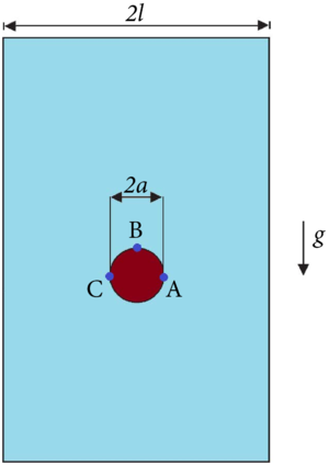 Falling of a cylinder in a viscous fluid. Initial geometry.